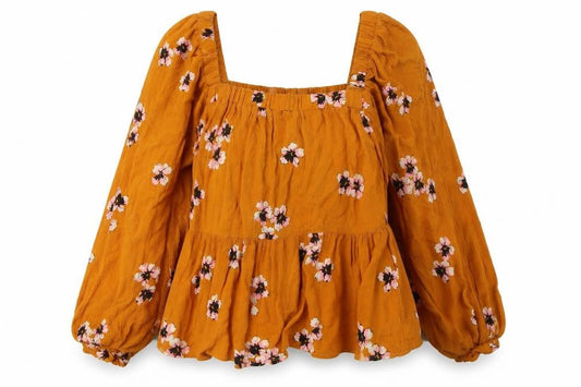 Front view of ASOS Women's Mustard Floral Blouse UK 10 Viscose