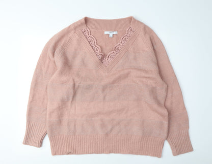 Next Women's Pink Lace Accent Pullover Jumper L