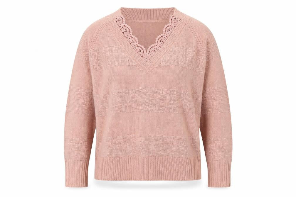 Next Women's Pink Lace Accent Pullover Jumper L