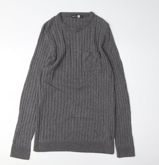 boohoo Grey Unisex Crew Neck Pullover Jumper Size M