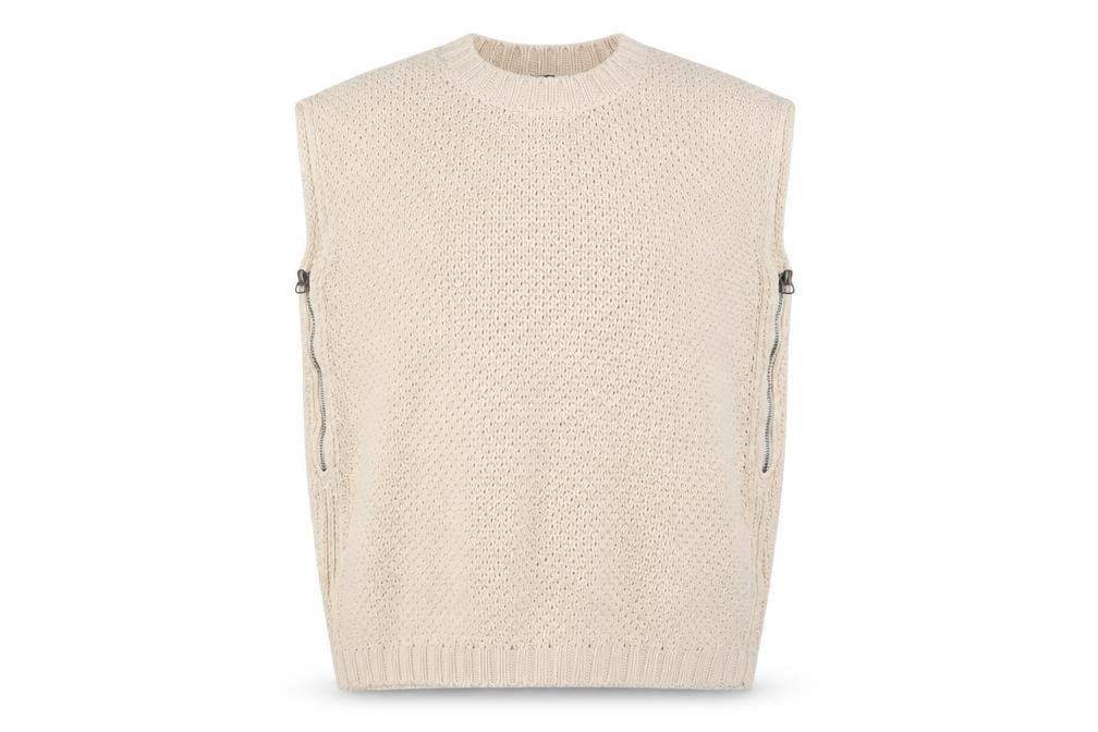 Limited Edition Women's Beige Knit Vest Zip Accent Size 12