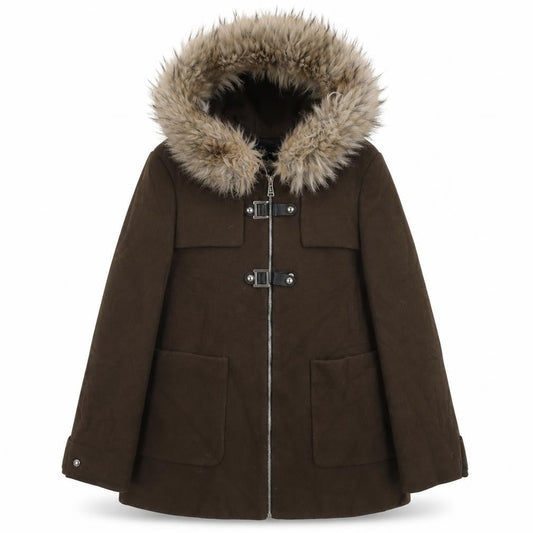 Zara Women’s Brown Parka Jacket with Fur Trim - Size S