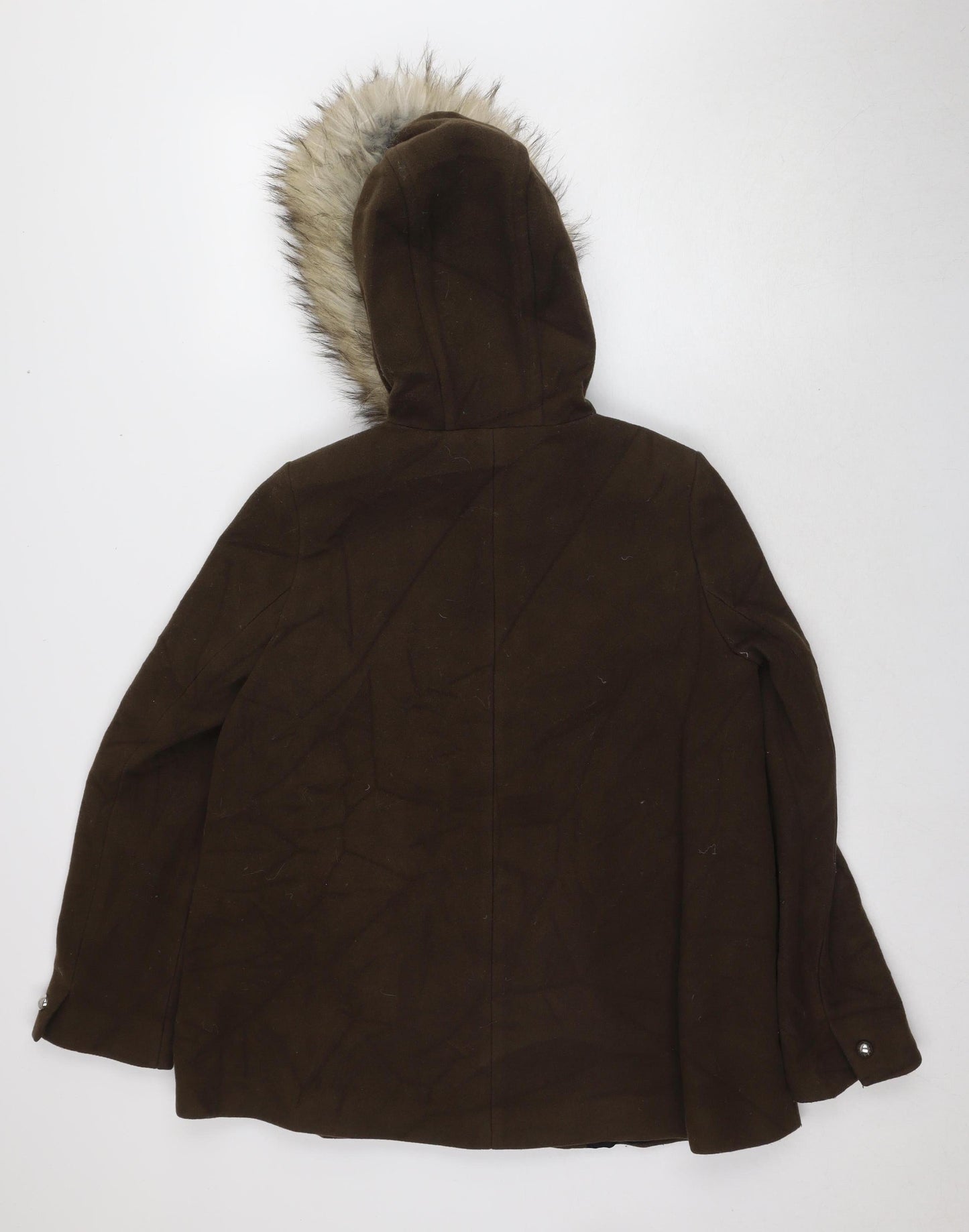 Zara Women’s Brown Parka Jacket with Fur Trim - Size S
