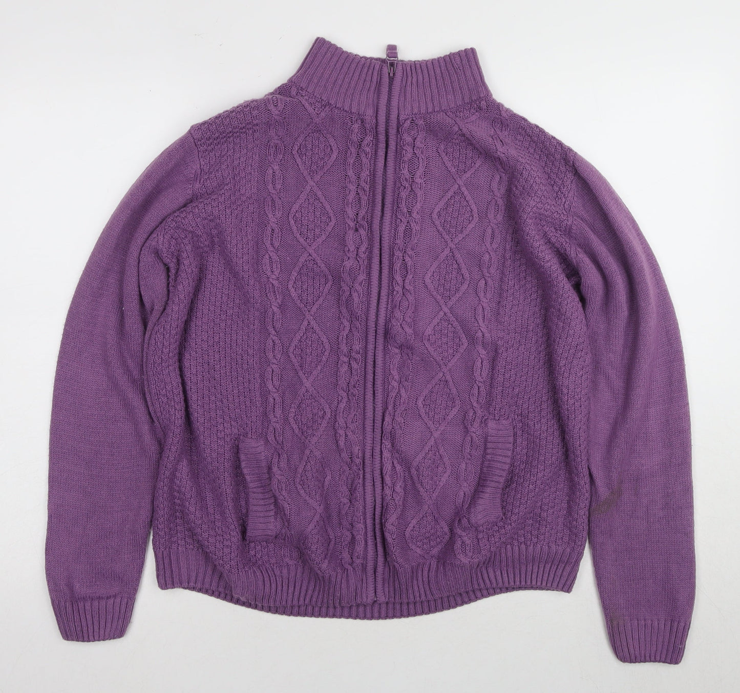 ISLE Women's Purple Cable-Knit Full Zip Jumper L