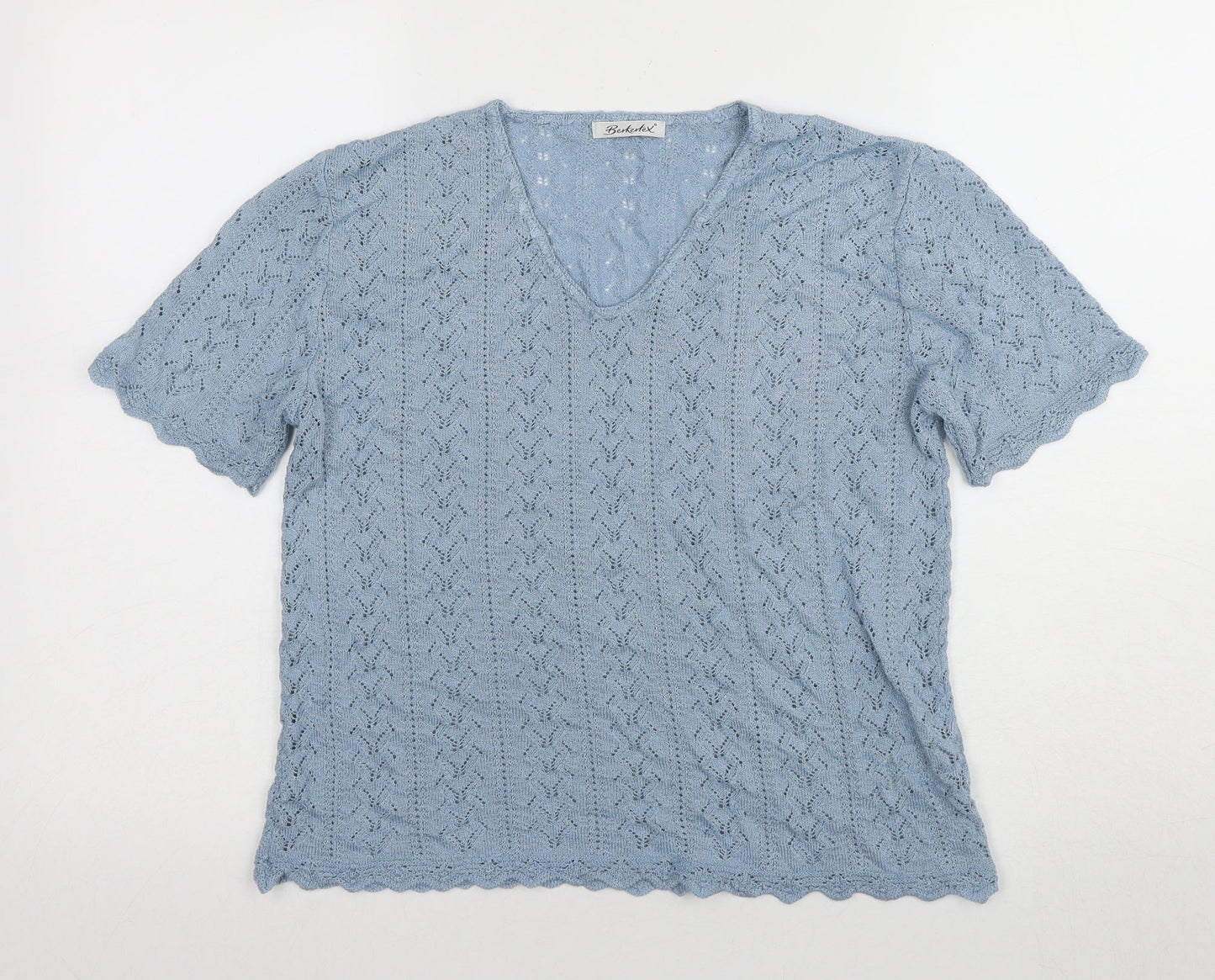 Bertieei Women's Blue V-Neck Crochet Top Size 14