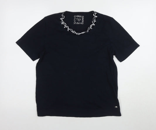 TIGI Women's Black XL Basic T-Shirt, Embr. Detail