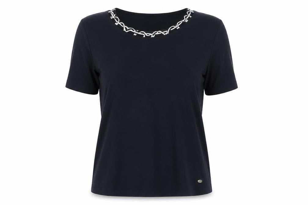 TIGI Women's Black XL Basic T-Shirt, Embr. Detail
