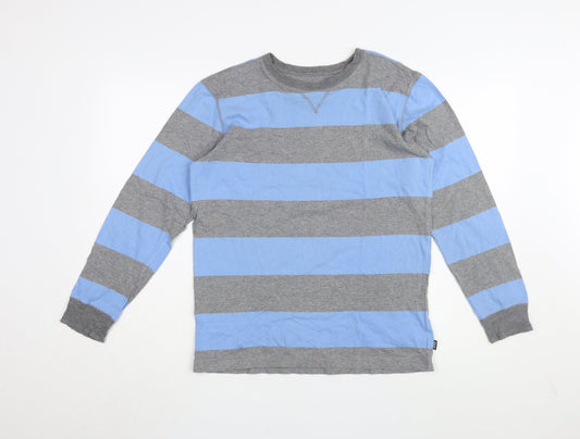 Gap Teens Blue Grey Striped Long Sleeve T-Shirt, Regular Fit