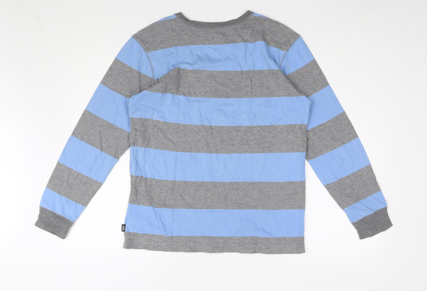 Gap Teens Blue Grey Striped Long Sleeve T-Shirt, Regular Fit