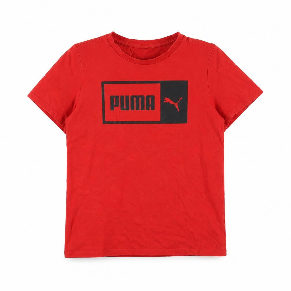 Front view of Puma boys’ red t-shirt, 11-12 years, logo style