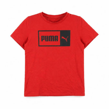Front view of Puma boys’ red t-shirt, 11-12 years, logo style