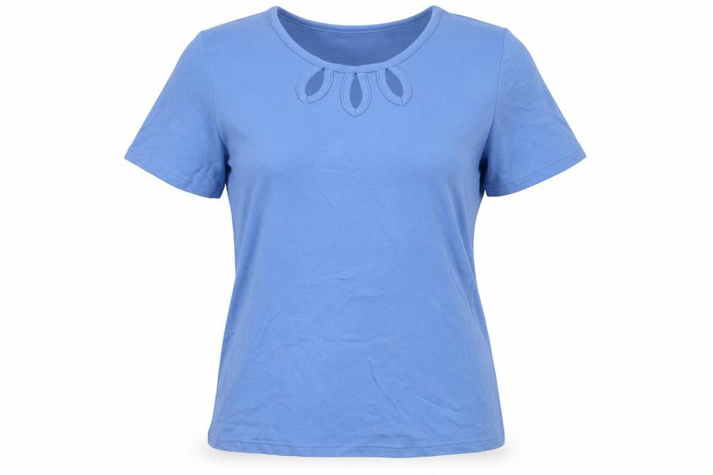 EWM Women's Blue Cotton Basic T-Shirt, Size S
