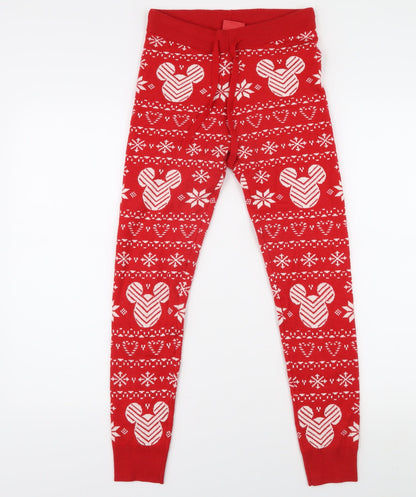 Preloved Disney Boys Red Mickey Fair Isle Pyjama Pants - Size S - Front