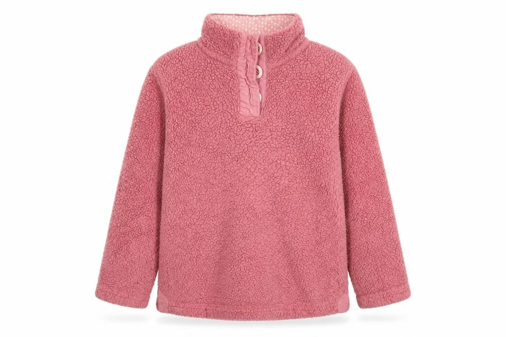 Front view of Arctic Storm girls’ pink fleece henley sweatshirt 9-10 years
