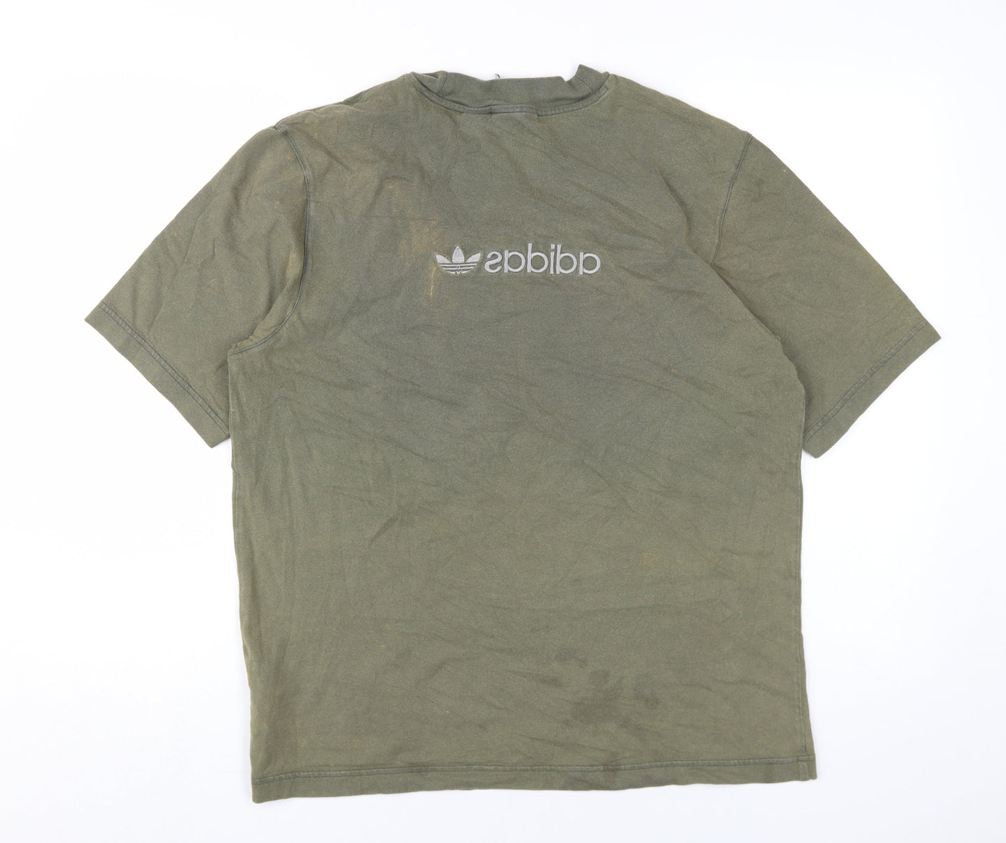 Adidas Men's Green T-Shirt - Small, Crew Neck, Logo