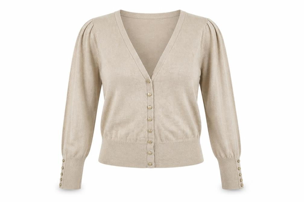 Marks & Spencer Women Beige 10 V-Neck Cardigan