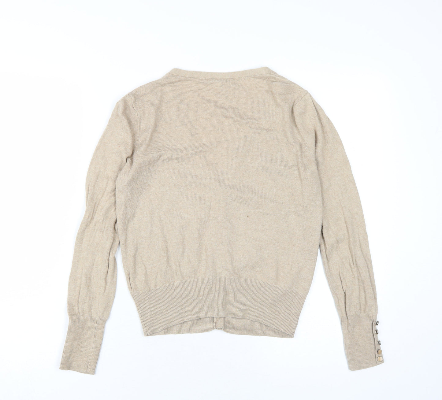 Marks and Spencer Women Beige 10 V-Neck Cardigan