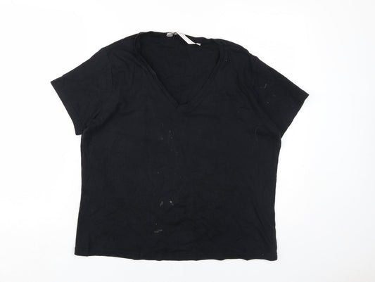 EWM Women's Black V-Neck T-Shirt - L - 100% Cotton