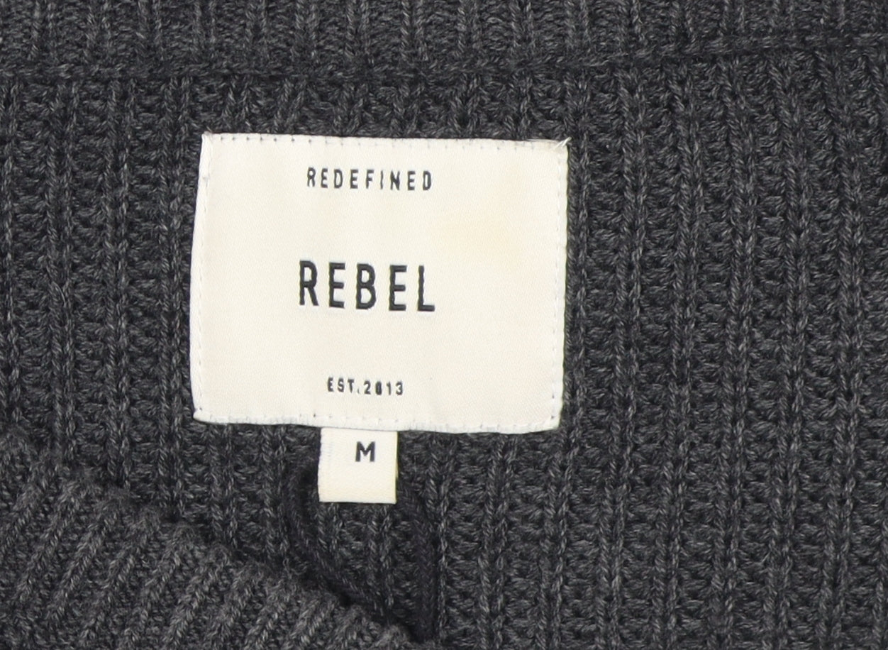 Rebel Men's Black Pullover Jumper - Medium, Cotton Blend