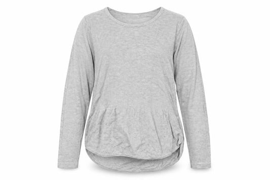 Front view of DECJUBA KIDS girls’ grey long sleeve crew neck t-shirt