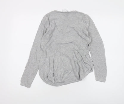 Back view of DECJUBA KIDS girls’ grey long sleeve crew neck t-shirt