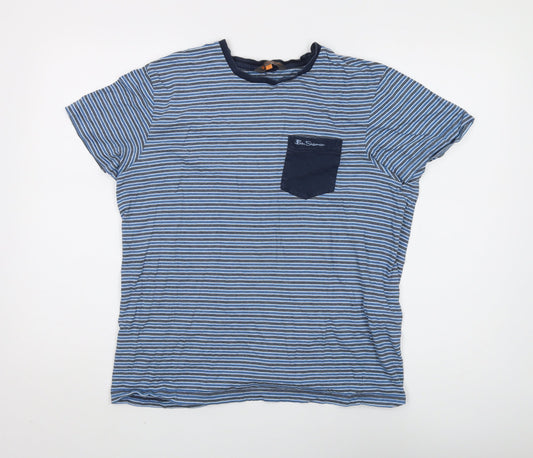 Ben Sherman Men's Blue Striped T-shirt, size Large.