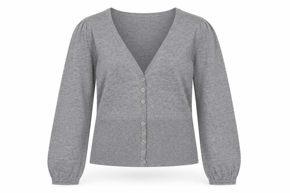 Anne Klein Grey Women's L Cardigan, V-Neck, Button Accent