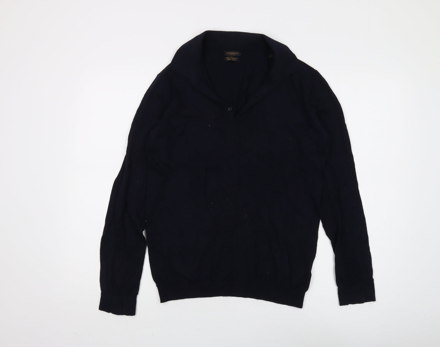 Gutteridge Men's Black Collared Jumper Cotton Cashmere S