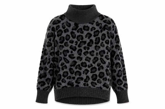 Cynthia Rowley Women’s XS Grey Leopard Roll Neck Jumper