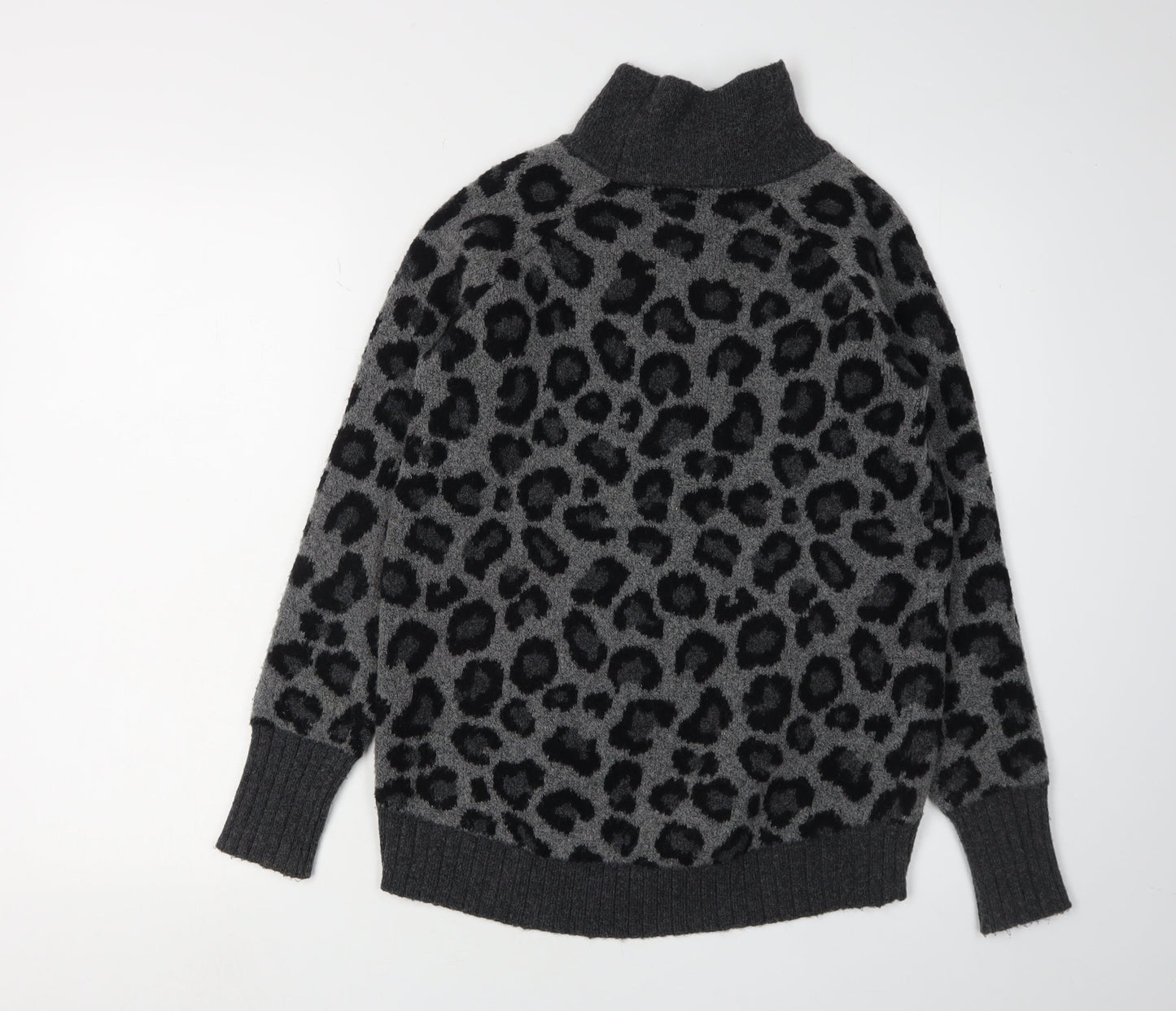 Cynthia Rowley Women’s XS Grey Leopard Roll Neck Jumper