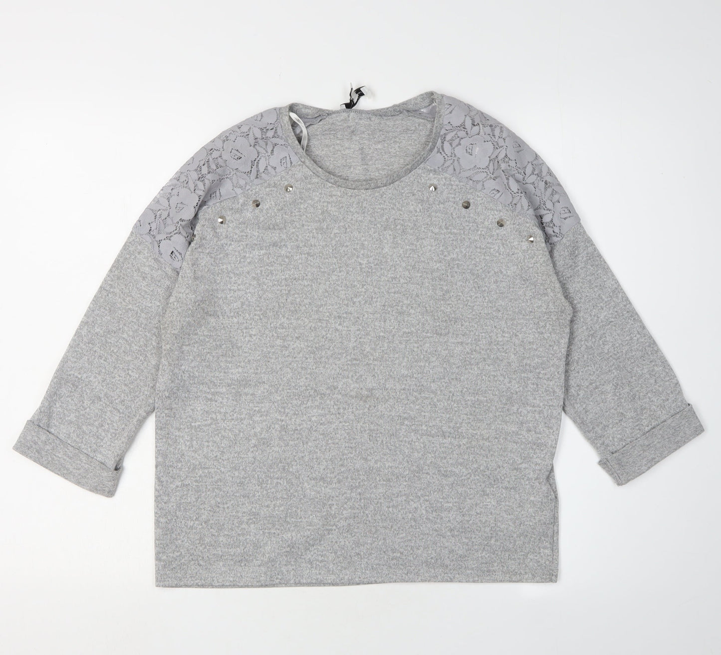 New Look Grey Jersey Blouse Women Size 10 Studded Accent