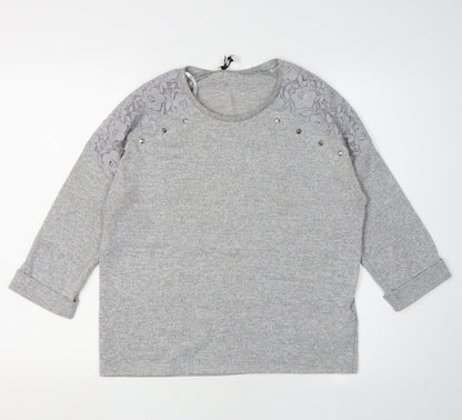 New Look Grey Jersey Blouse Women Size 10 Studded Accent