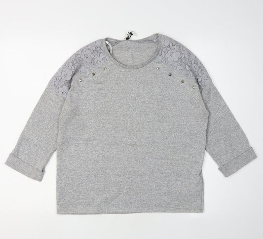 New Look Grey Jersey Blouse Women Size 10 Studded Accent