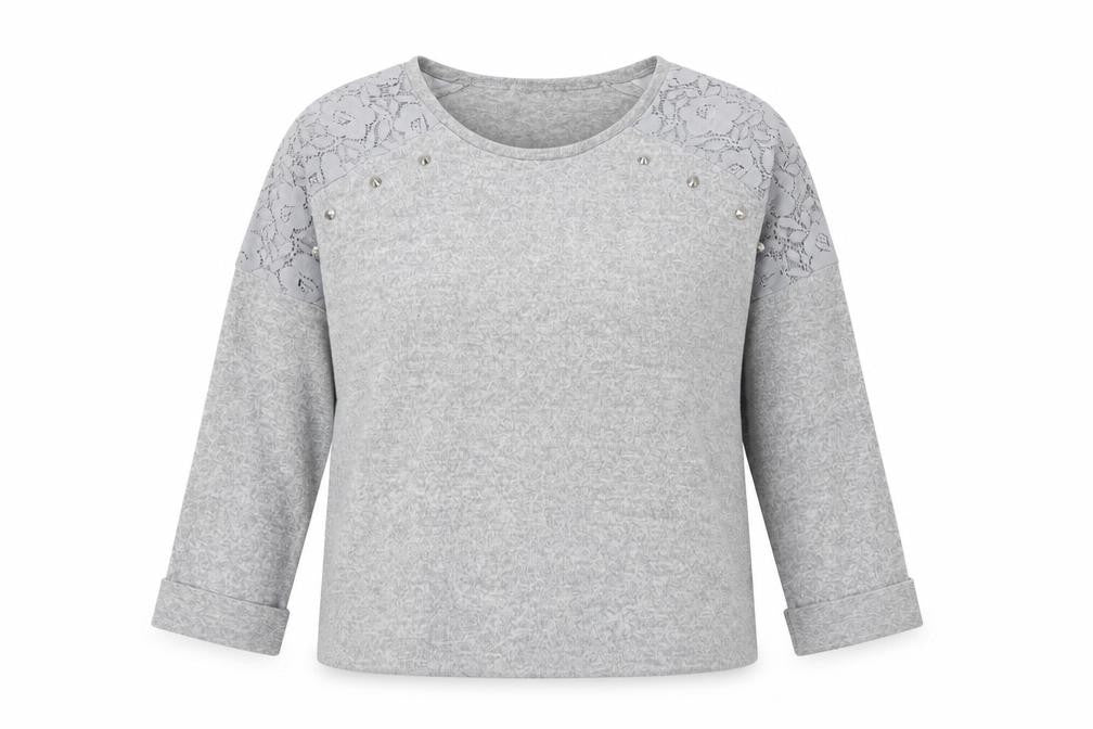 New Look Grey Jersey Blouse Women Size 10 Studded Accent