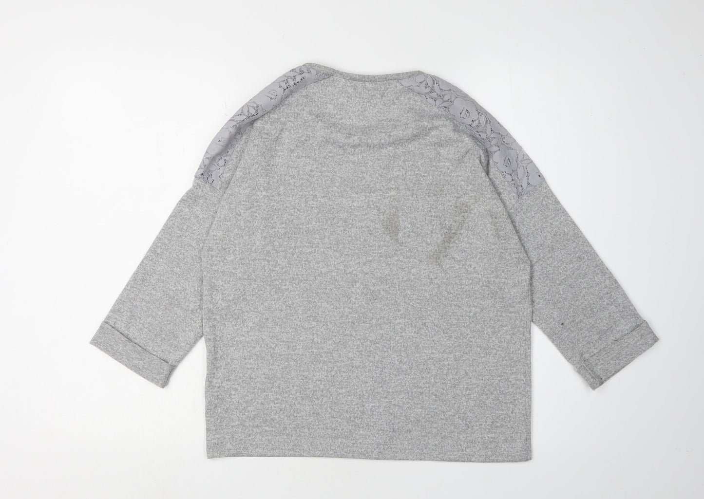 New Look Grey Jersey Blouse Women Size 10 Studded Accent