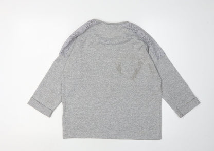 New Look Grey Jersey Blouse Women Size 10 Studded Accent
