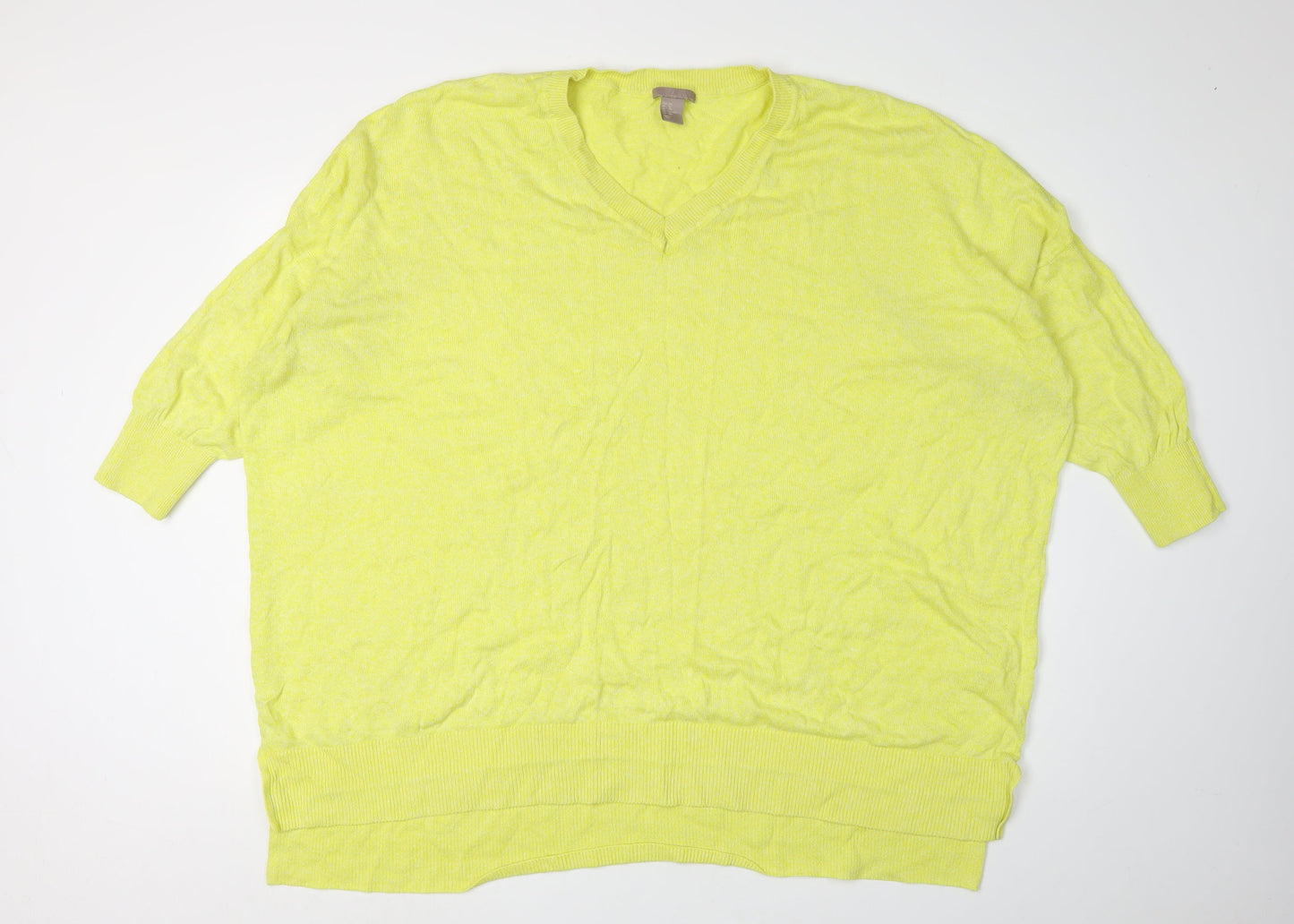 H&M Women's Yellow V-Neck Pullover Jumper, 3XL