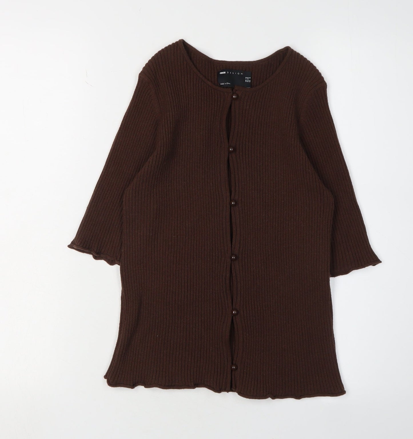 ASOS Women's Brown Cardigan Size 12 3/4 Sleeve Chunky-Knit