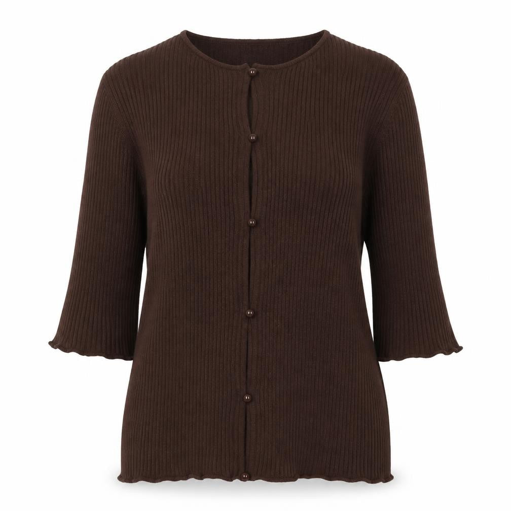 ASOS Women's Brown Cardigan Size 12 3/4 Sleeve Chunky-Knit