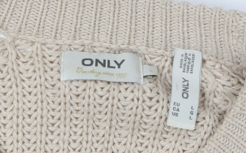 Only Women's Beige Crew Neck Knitted Pullover Jumper L