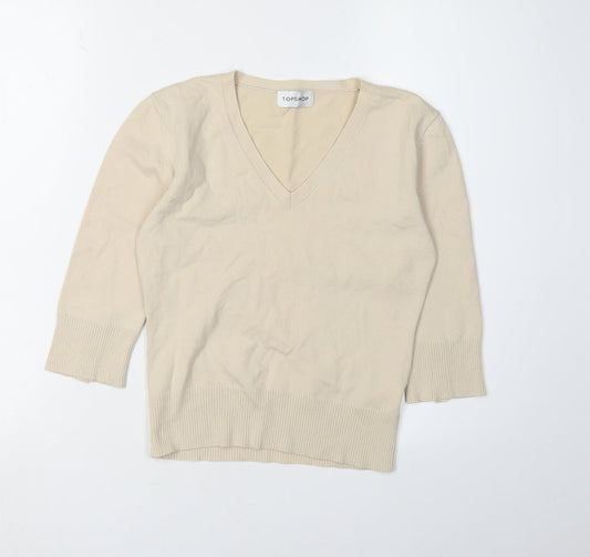 Topshop Women's Beige V-Neck Basic Sweater Size 12