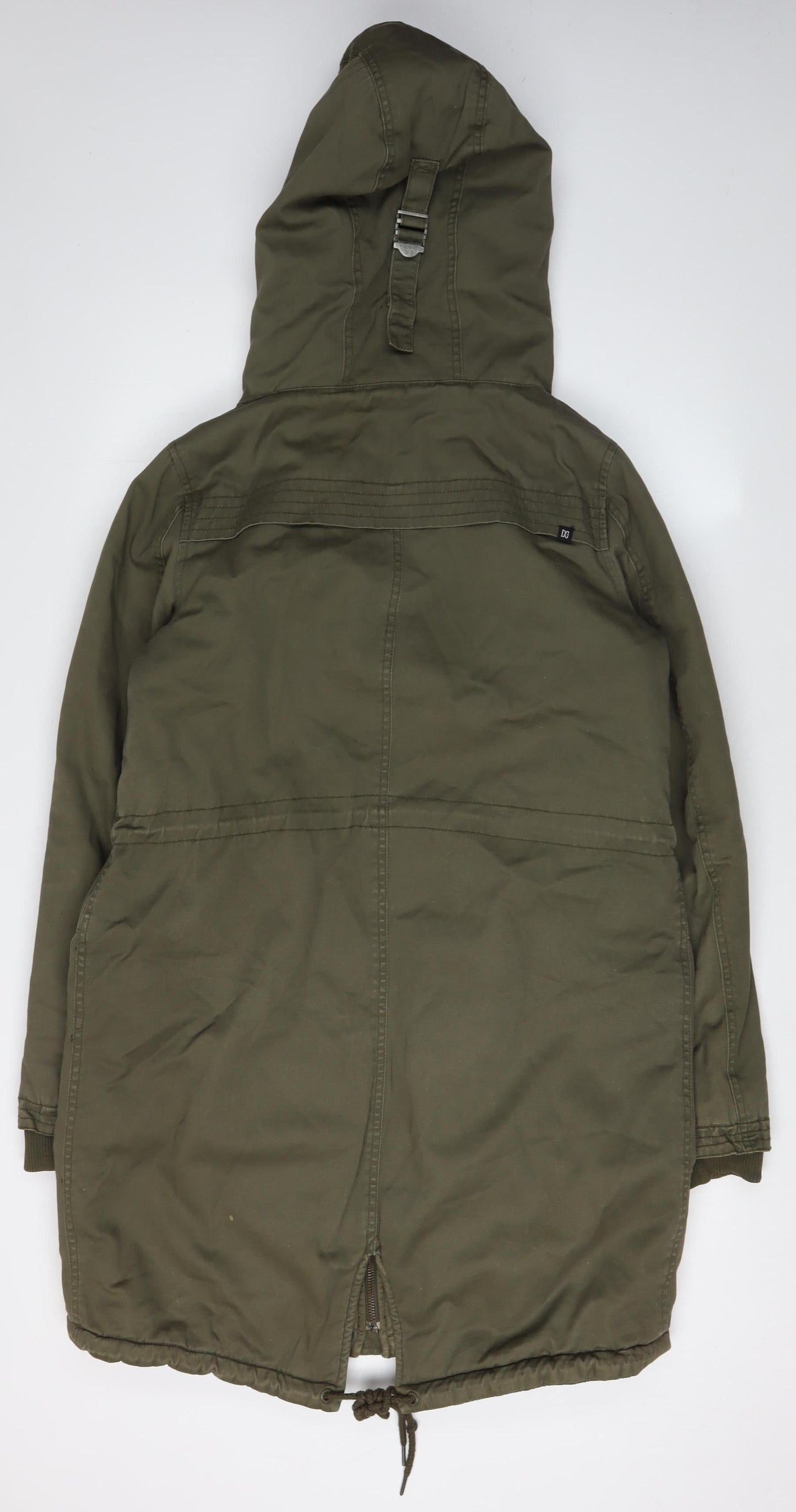 DC Women's Green Parka, Size M, Hooded Mid-Length Jacket