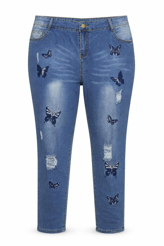 Rosegal Women's Blue Embroidered Skinny Jeans, 2XL