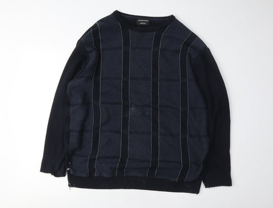 Greenwoods Casual Men's Black Checked Pullover XL