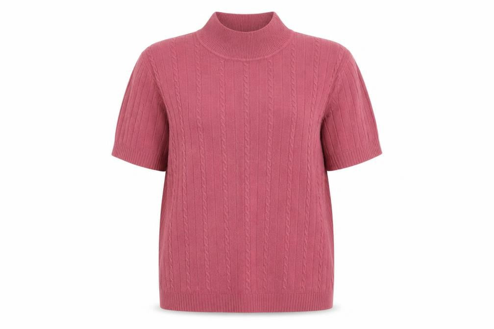 Berkertex Women's Pink High Neck Short Sleeve Blouse
