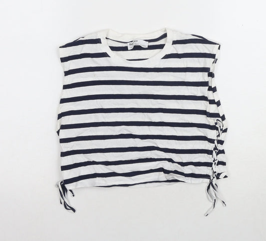 Bershka Unisex White Striped Sleeveless T-Shirt Size 8