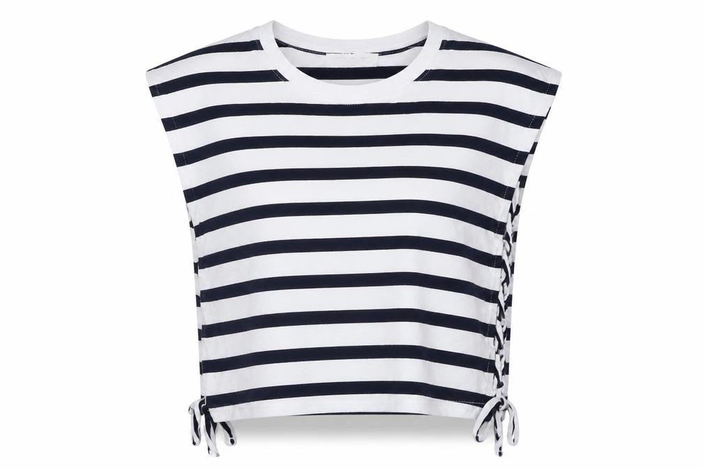 Bershka Unisex White Striped Sleeveless T-Shirt Size 8