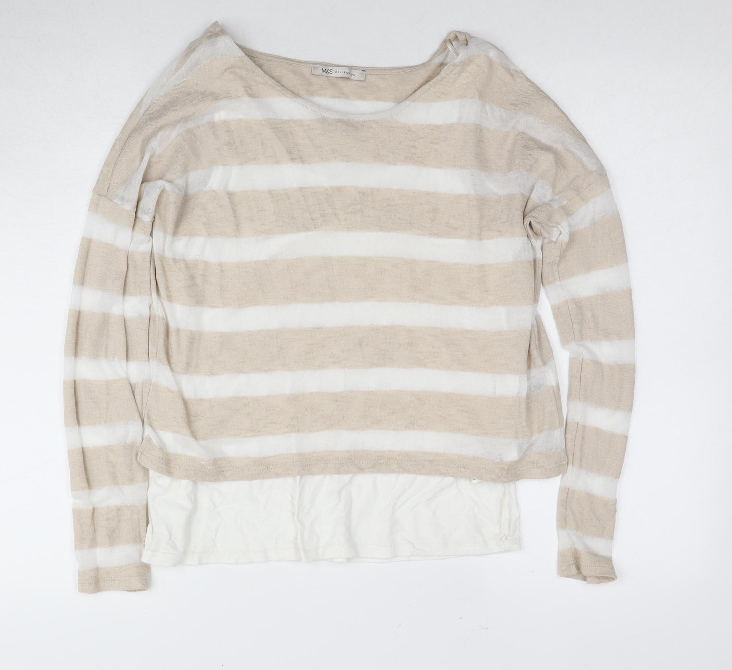Marks and Spencer Women's Beige Striped T-Shirt Size 12