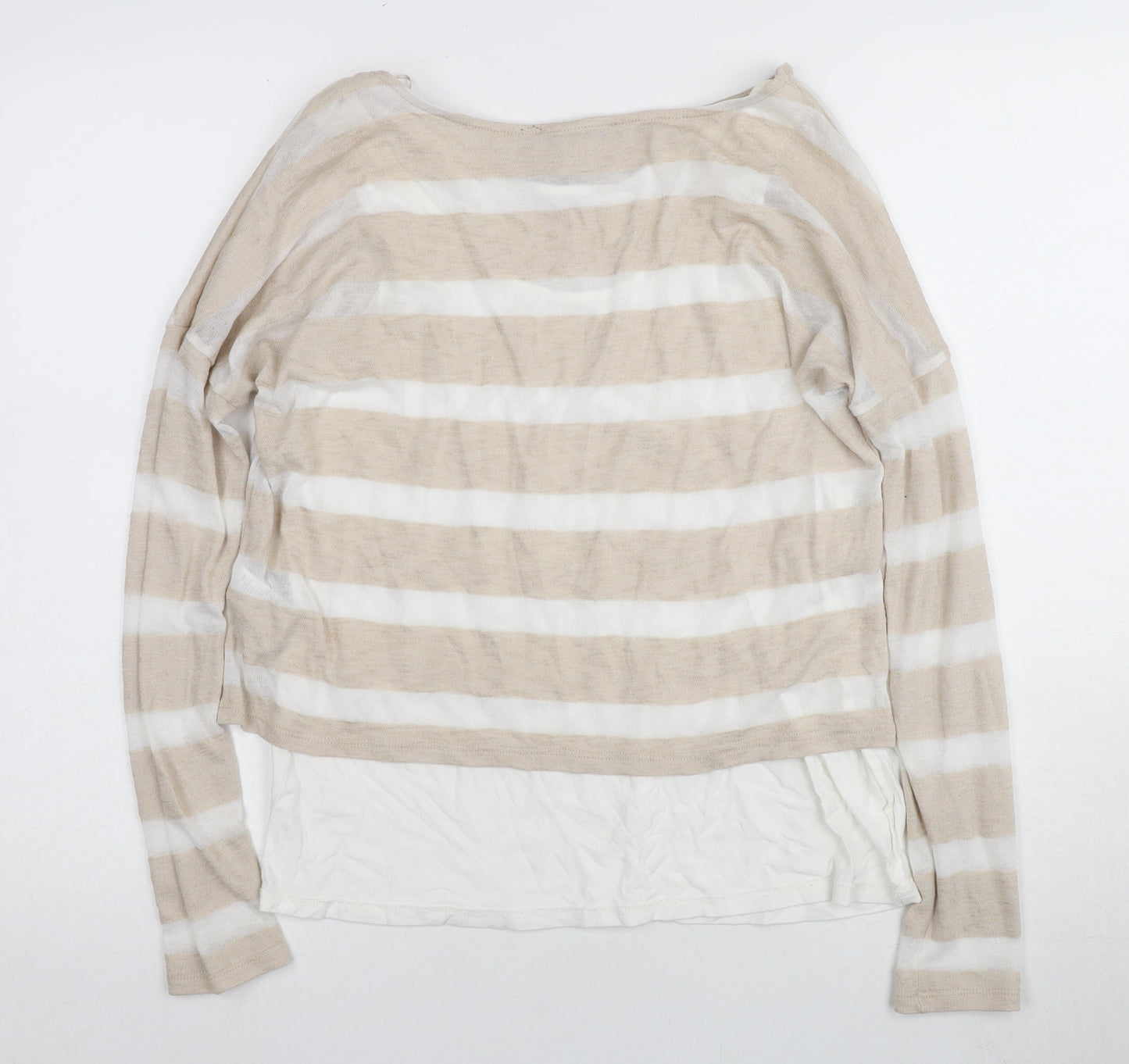 Marks and Spencer Women's Beige Striped T-Shirt Size 12