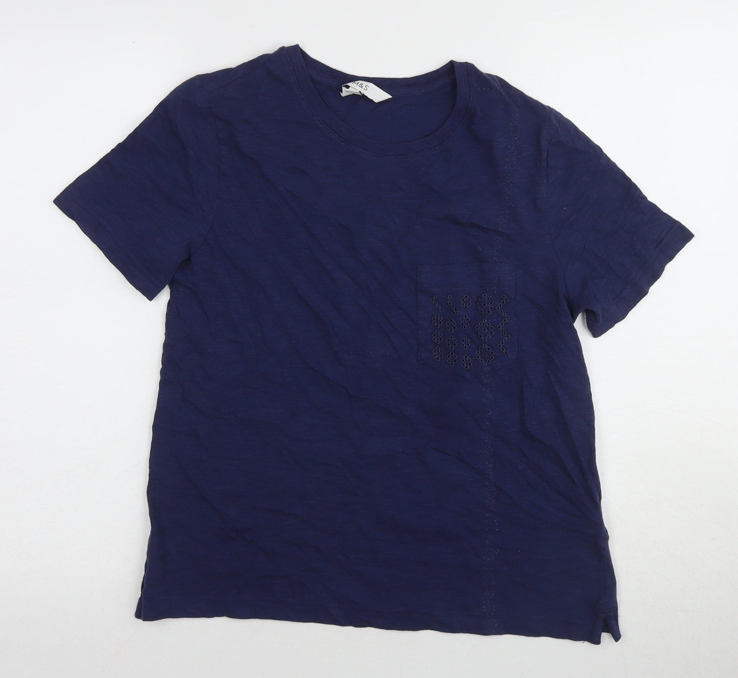 Marks and Spencer Women's Blue Cotton T-Shirt S